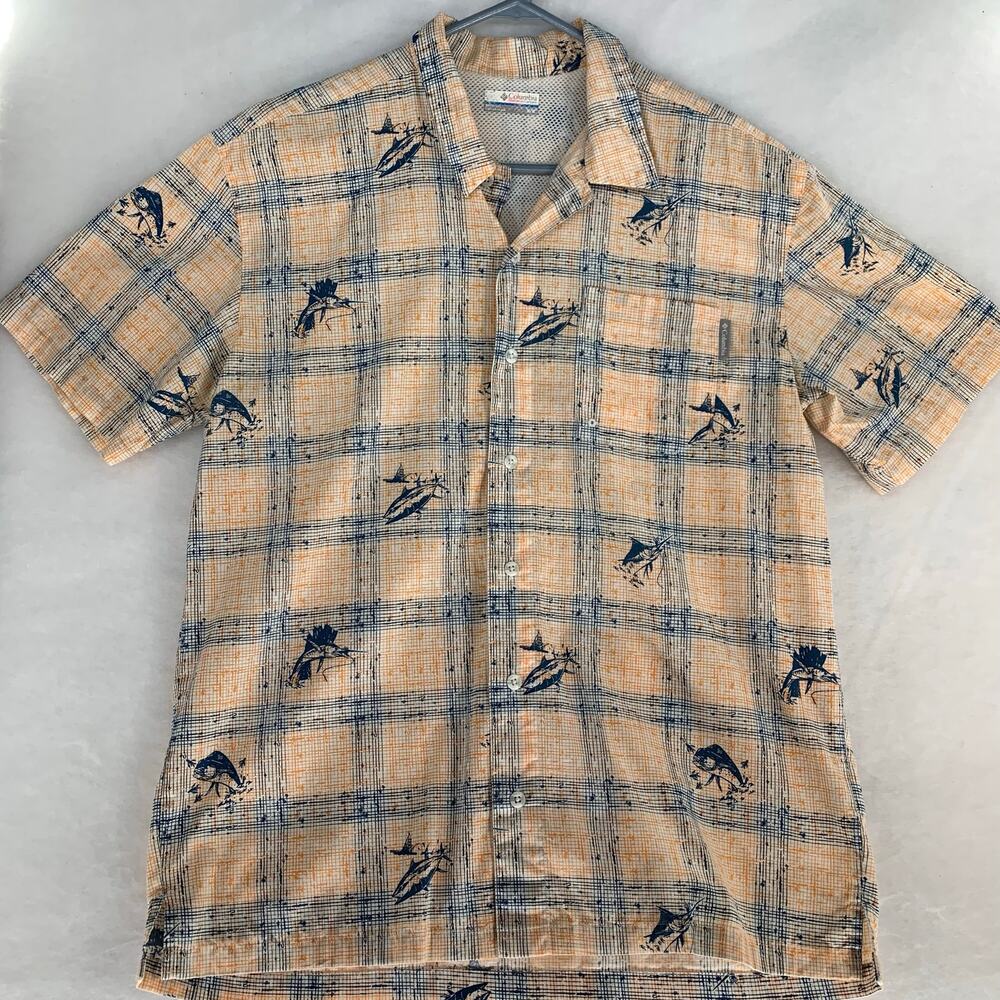 Columbia PFG Men's Short Sleeve Vented Fishing Shirt All Over Fish Print Size M